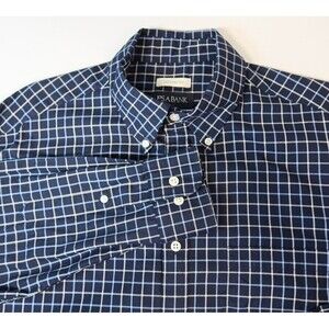 Jos. A. Bank Men Plaid Long Sleeve Button-Down Shirt Black & White Size Medium